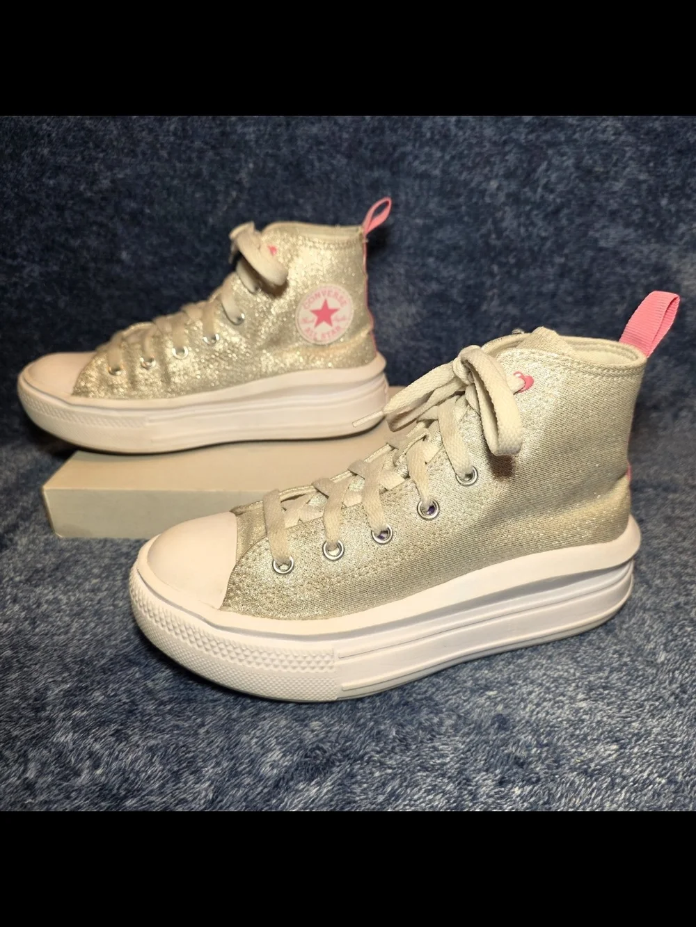 Converse Kids High-Top Sneakers in Silver with Pink Accents